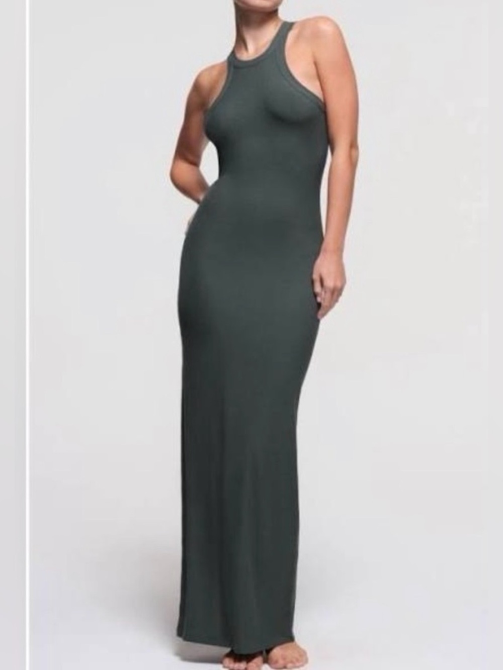 🖤SKIMS SOFT LOUNGE HIGH CREW NECK LONG Rib TANK DRESS size XS in deep sea